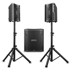 Buy 👏 Simmons Simmons Drum Amp DA2108 And DA12S Subwoofer Bundle With Speaker Stands & Cables 💯